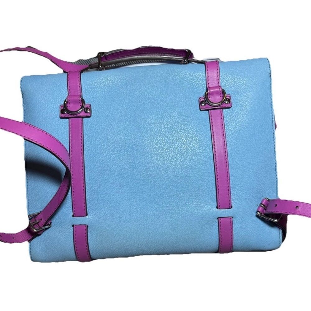 DOLCE & GABBANA Blue Leather Briefcase Backpack Top Handle Satchel Fuchsia Strap - Picture 2 of 16